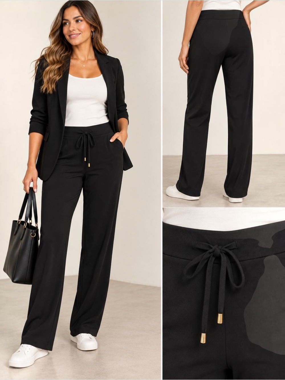 Jones New York Signature Black Pull-On Straight Leg Stretch Pants Size S